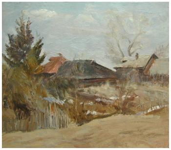 Красная крыша | картон, масло 45Х50
